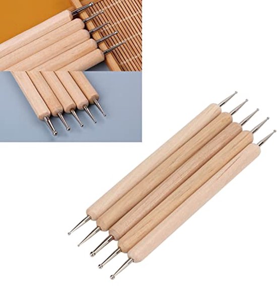 Dotting Stylus, 5 Stuks Double End Tracing Dotting Stylus Gravure Stylus Set, Gemaakt van Composiet Hout, Staal, voor Klei, Aardewerk en Meer met Ball Stylus Tool Set — afbeelding 3