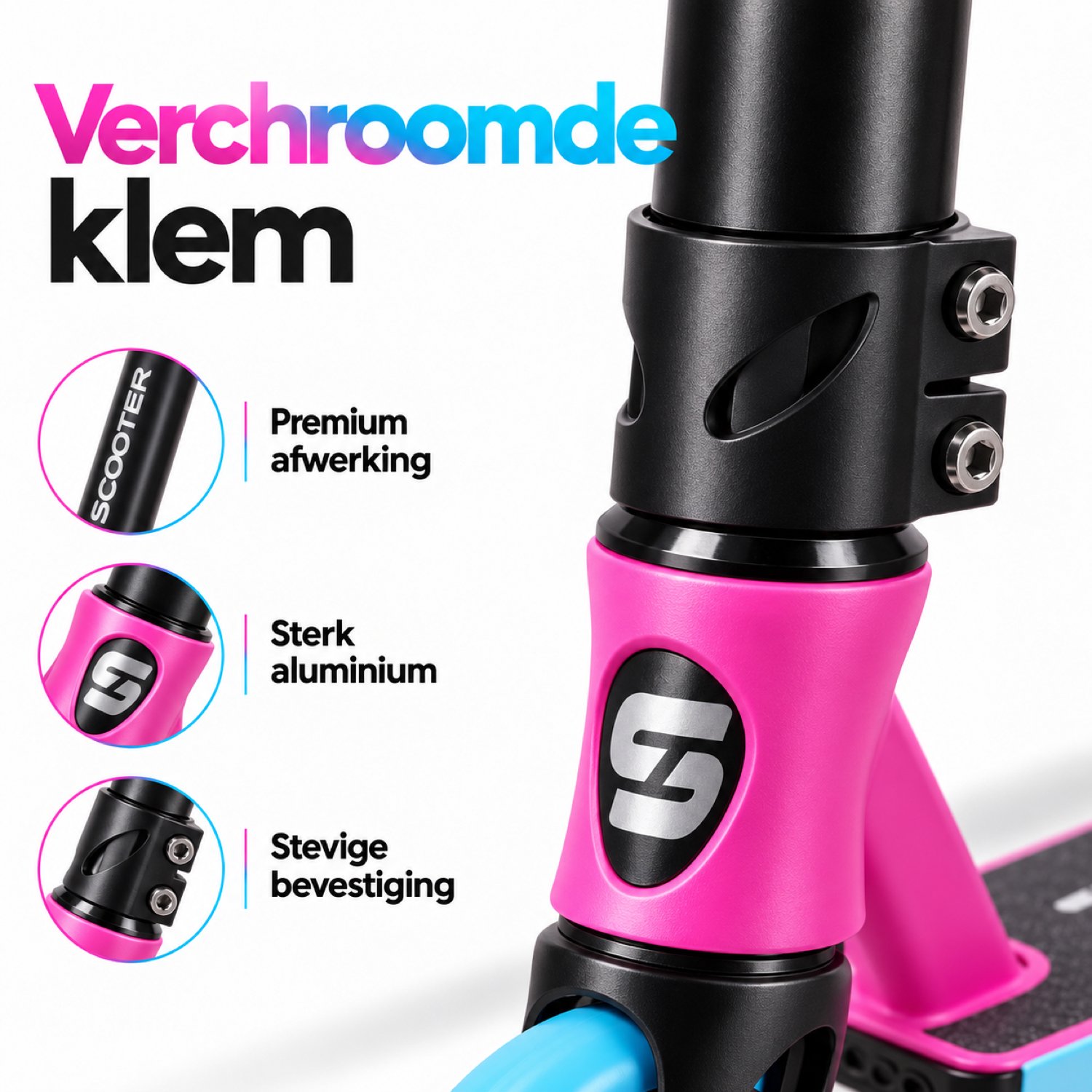 Suotu Stuntstep - Step - Kinderstep - Silent axle - Speelgoed Jongens/Meisjes - Maximale stuurhoogte: 78 cm - Aluminium -Blauw/Roze — afbeelding 3