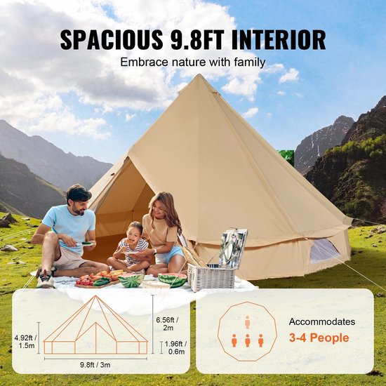 Prime Home Tent - Kampeertent - Buitenfeesten - Kachelopening - Ademend - Groot - Diameter 3m - Beige — afbeelding 3
