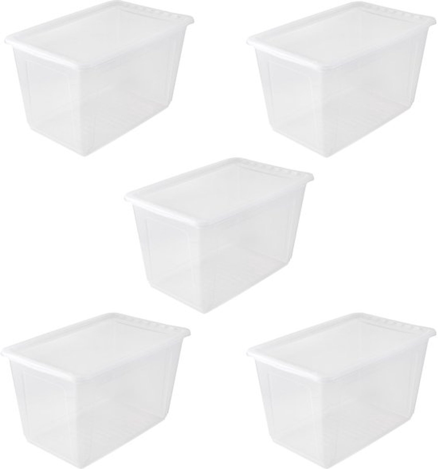 Bak met ventilatiesysteem, 59 x 39 x 35 cm, 52 l, transparant, 5 stuks