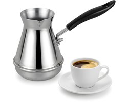 RVS Turkse koffiepot en schenkkan - 650 ml - Met lange handgreep - Voor koffie, melk en saus - Geschikt voor gas, keramisch en elektrisch - Zilver