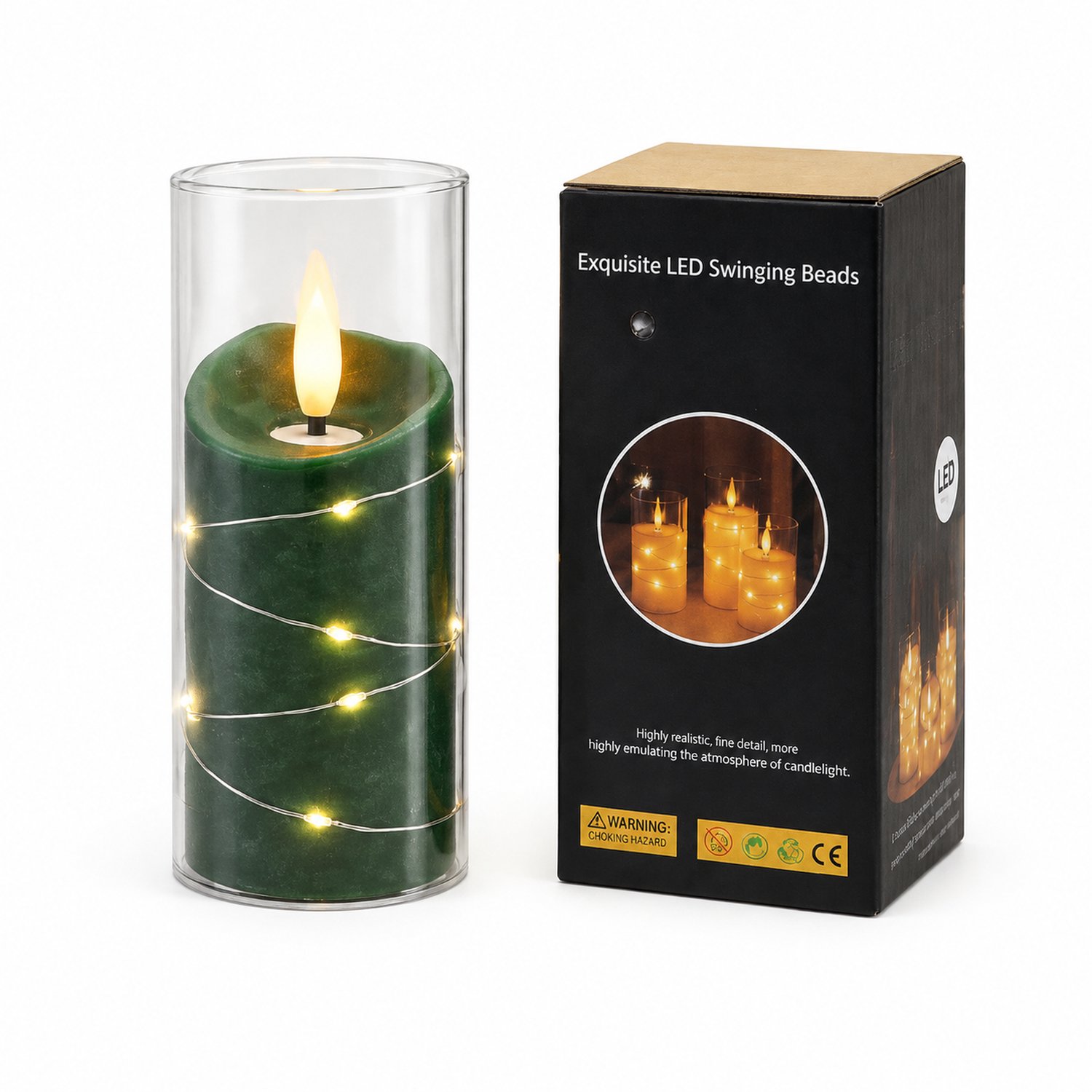 led kaarsen - 1 groene kaars met lichtsnoer, 5,5 x 12,5 cm, inclusief batterij, voor feestdecoratie