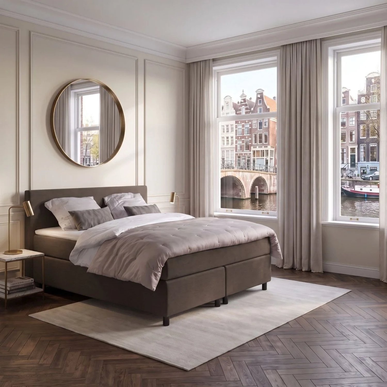 Mörgenn Anno 1588 - Boxspring Amsterdam - Pocketvering - Antraciet - 90x210 cm - Inclusief Dekbed en Kussens
