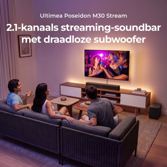 ULTIMEA 2.1-kanaals soundbar voor tv met draadloze subwoofer, AirPlay 2, Spotify, TIDAL Connect, app-bediening, HDMI ARC, WIFI, Poseidon M30 Stream — afbeelding 2