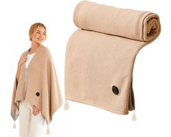 Elektrische Deken - 150× 80CM - Hoodie Deken - Plaids - Verwarmde Plaid -Warmtedeken - Verwarmde deken - USB Verwarmd - 3 Standen - Winter Verwarmaccessoire - Voor kantoor, thuis, in de auto en op reis - Beige