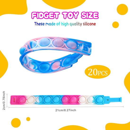 Popit-Armband 20 Stuks - Antistress Speelgoed - Fidget Armband - Draagbaar - Voor Kinderen/Volwassenen - Verlicht Angst en Stress - Fidgetarmband — afbeelding 5