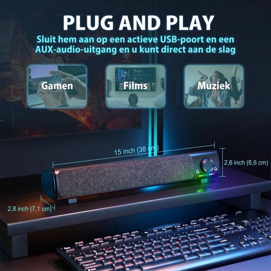 Soundbar PC - Speaker Computer - Plug & Play - 10W - Zwart — afbeelding 2