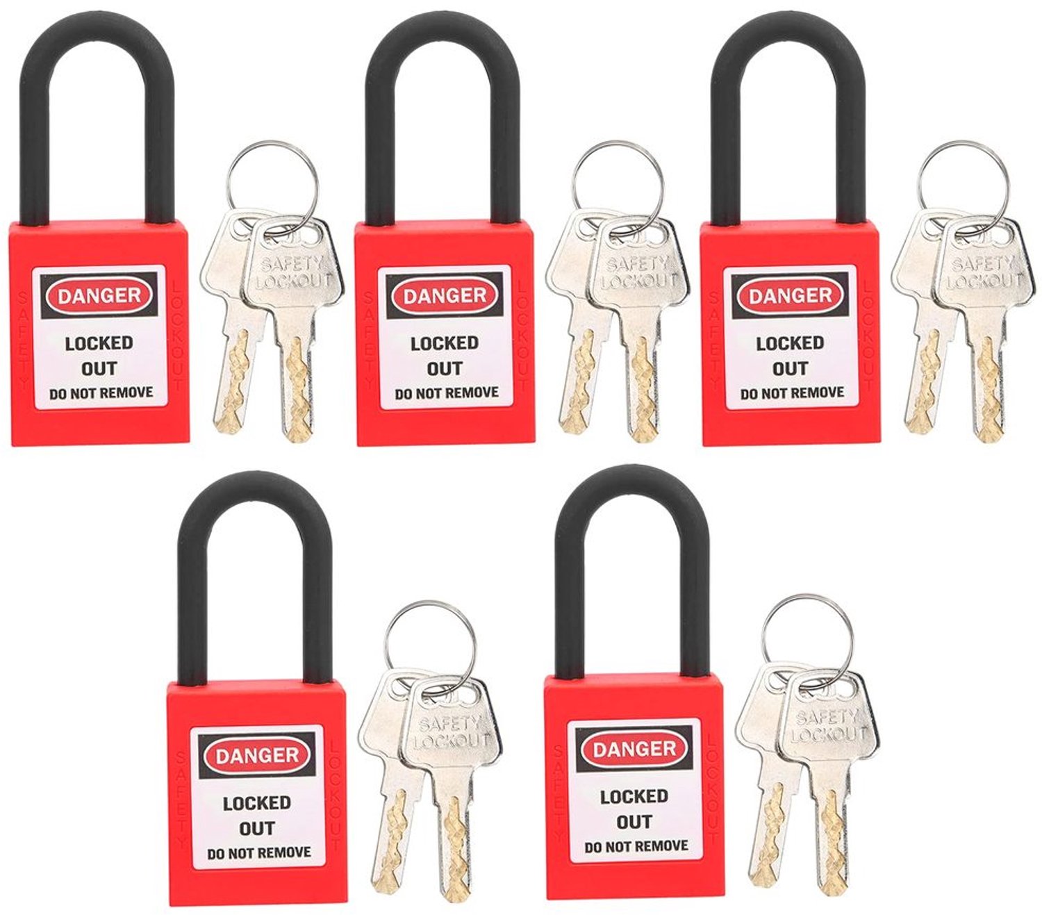 Hangslot 38mm - Lockout Slot - Nylon PA - Set van 5 - Sleutels - Compact en lichtgewicht - Geschikt voor industriële locaties - Veiligheidsslot