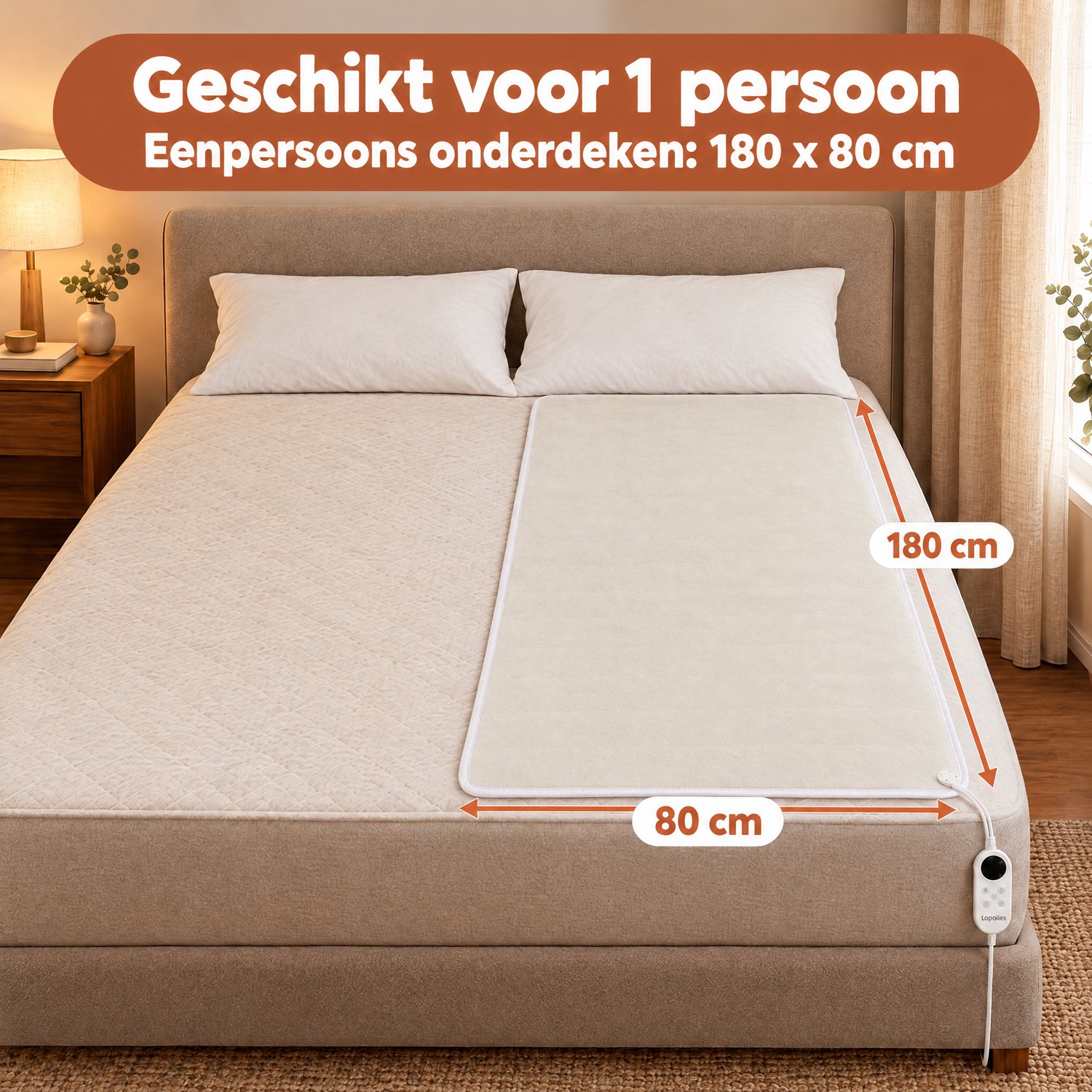 Lopoleis Elektrische Onderdeken 1-persoons – warmtedeken – 180 x 80 cm – 9 warmtestanden – Timer – Stofmijtmodus – Wit – foto 4