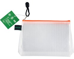 Foldersys Etui A6 - Kunststof - PVC-vrij - Met Oranje Ritssluiting en Hanglus - Met Stretchplooi - 190 x 140mm