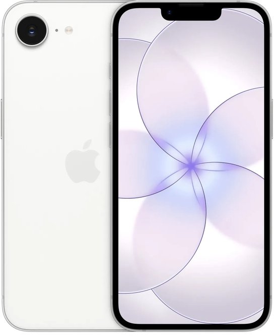 Witte smartphone met Apple-logo op achterkant en scherm met bloemmotief.