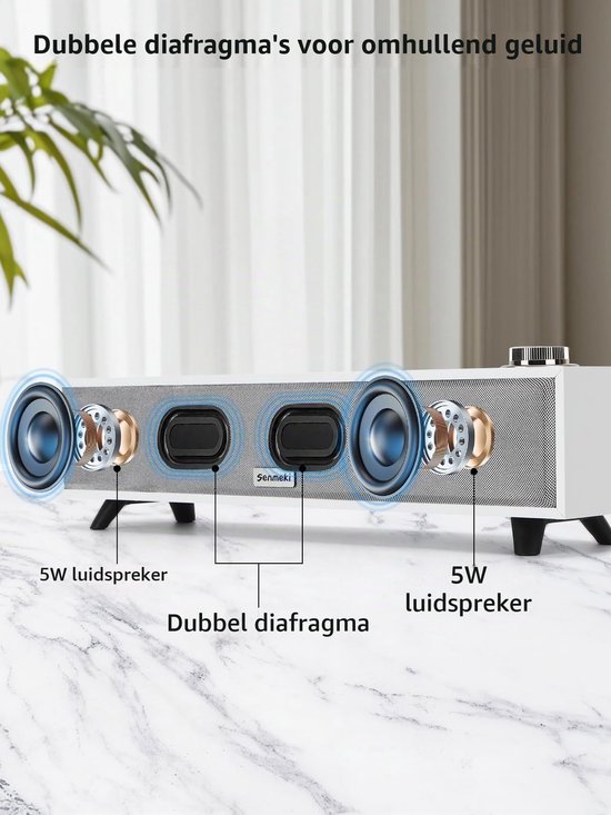 Computerluidsprekers, 10 W pc-soundbar, USB-gevoede Deaktop-luidsprekers, Bluetooth 5.0 en RCA-ingangsluidsprekers voor desktop, laptops, fonograaf, telefoons, tablets — afbeelding 2