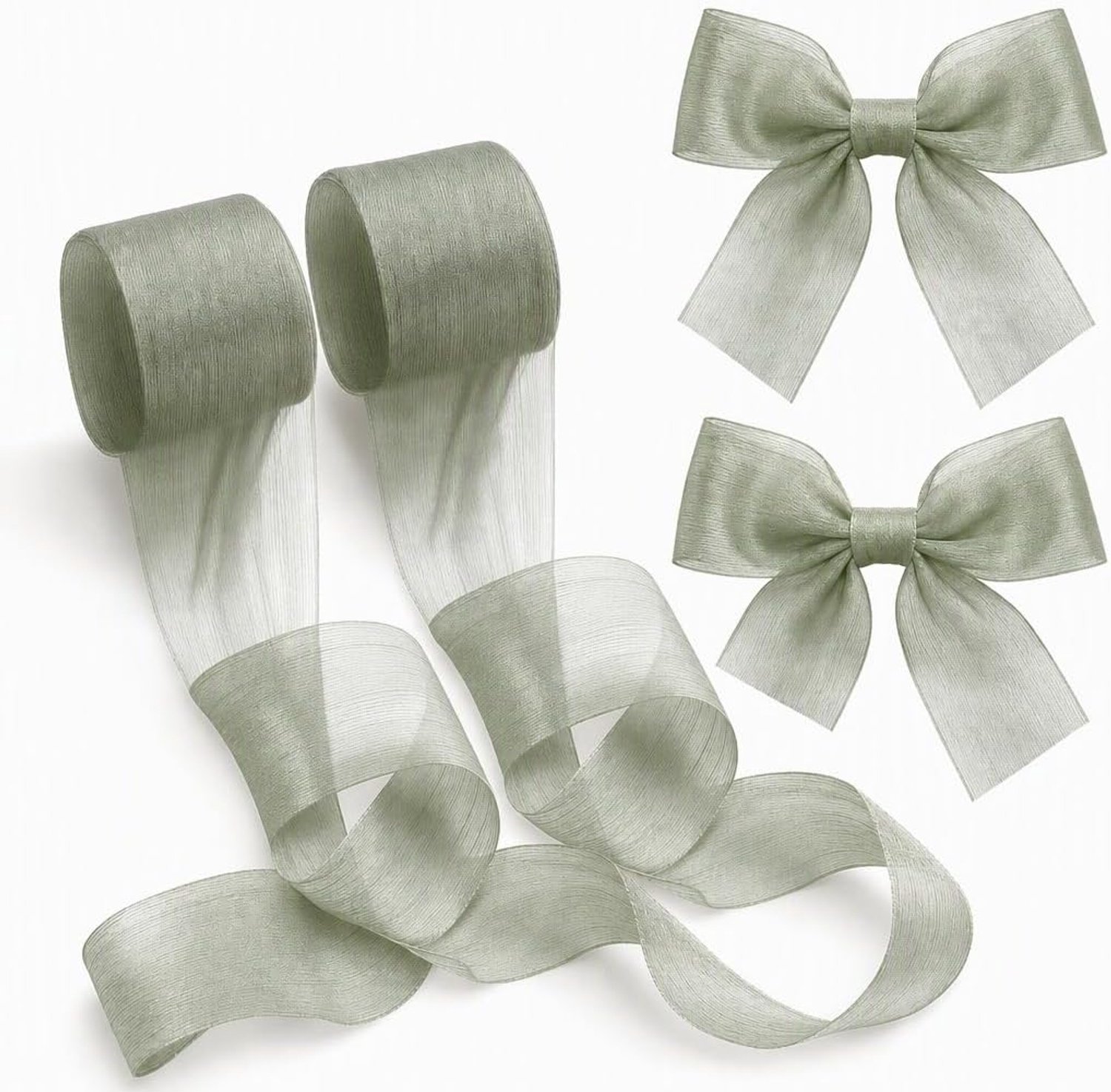 2 Rollen chiffon lint groen, voor cadeauverpakking