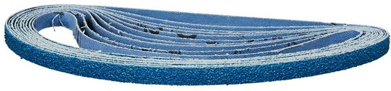 Blauwe schuurband, 9 x 533 mm, met een ruwe textuur voor effectieve materiaalafname.
