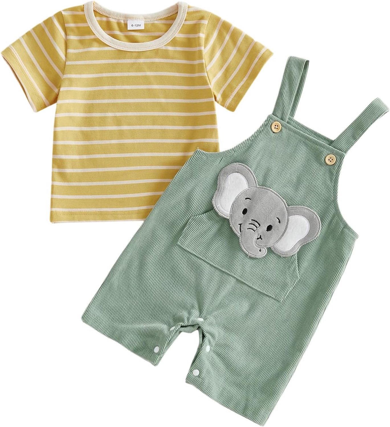 2-delig set voor baby's, jongens, gestreept shirt met korte/lange mouwen + broek met dinosaurusprint