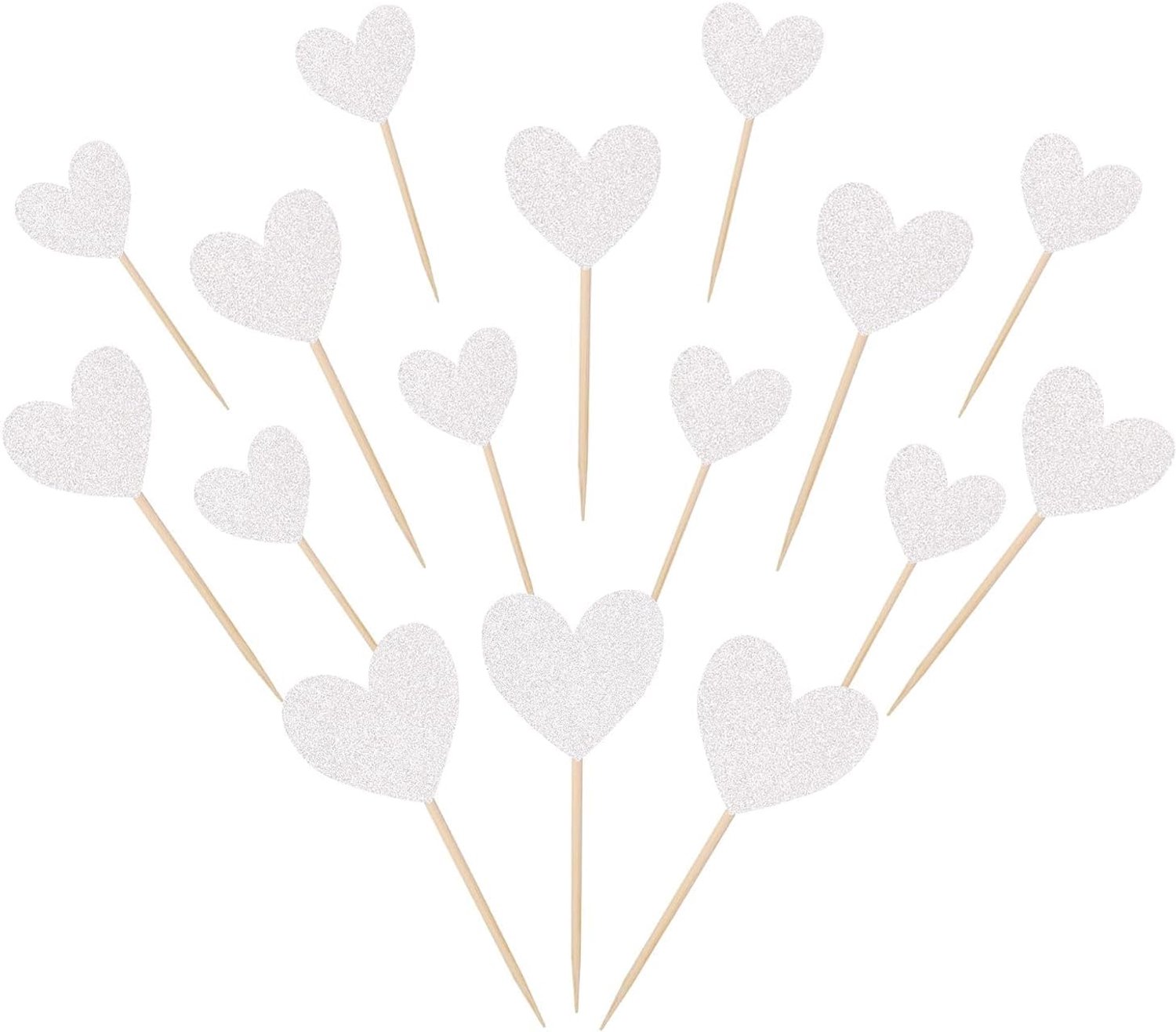 30 Stuks glittert hartjes cupcake toppers, diverse maten