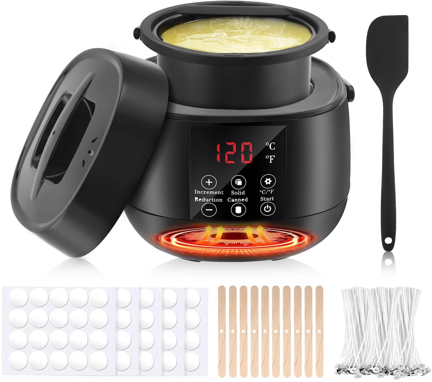 Nyoz elektrische wassmeltpot - Wax smelter - Kaarsenmaak set - 800 ml - 600W - 2 warmtestanden - 100 lonten en lontstickers