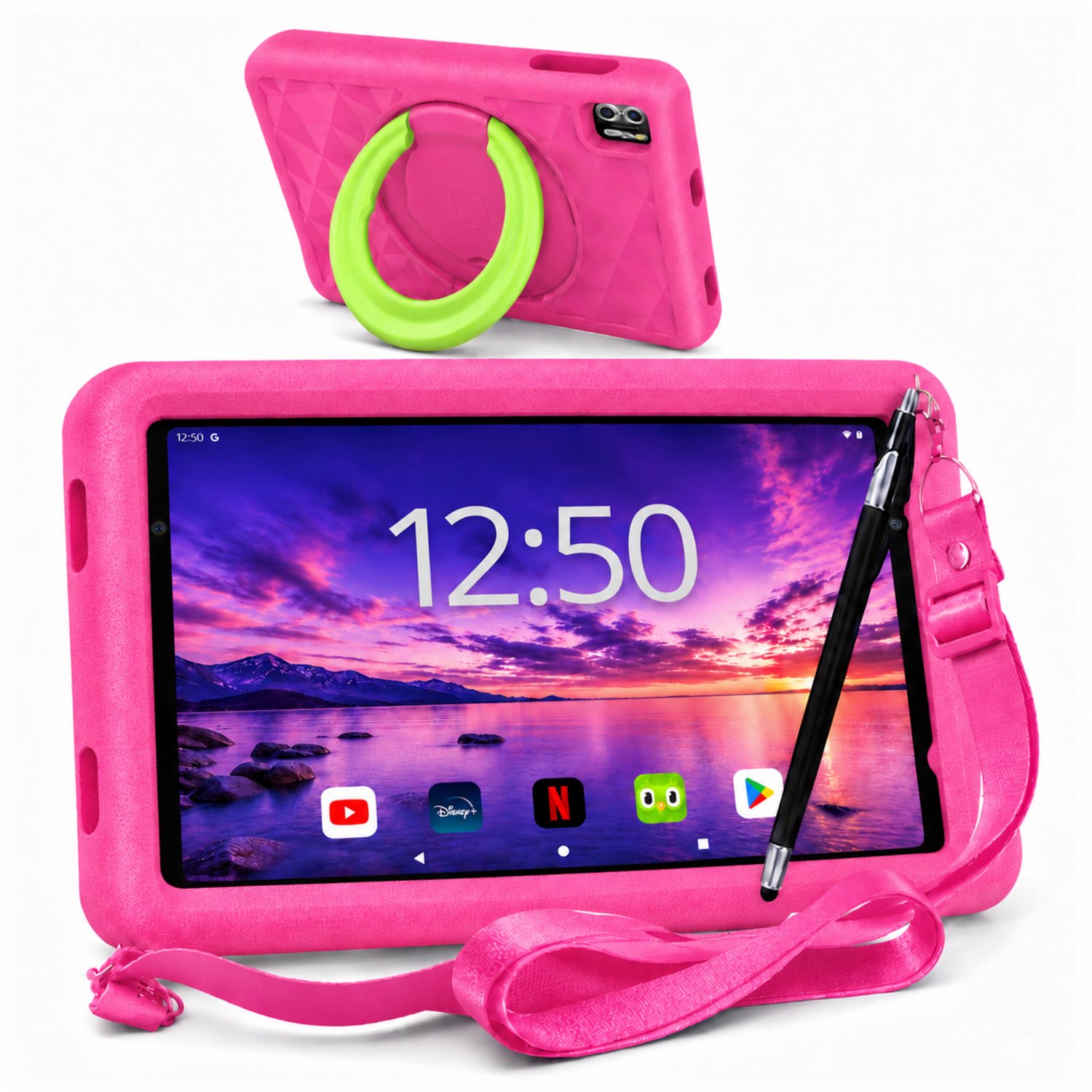 AngelTech Kindertablet PRO MAX - Android 16 - 4+4GB RAM - 64GB - Snelle 8 Inch Kindertablet - Vanaf 3 Jaar - Perfect Voor School - Ouderlijk Toezicht - Ook Voor Volwassenen - 360° Fidgy Beschermhoes - Roze