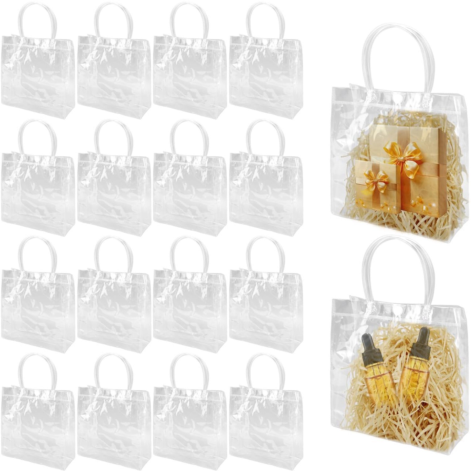 Cadeauzakjes Doorzichtige PVC - 30 Stuks - Herbruikbare Draagtassen - Handvatten - Waterdicht - 20x20x8 cm - Boodschappentas