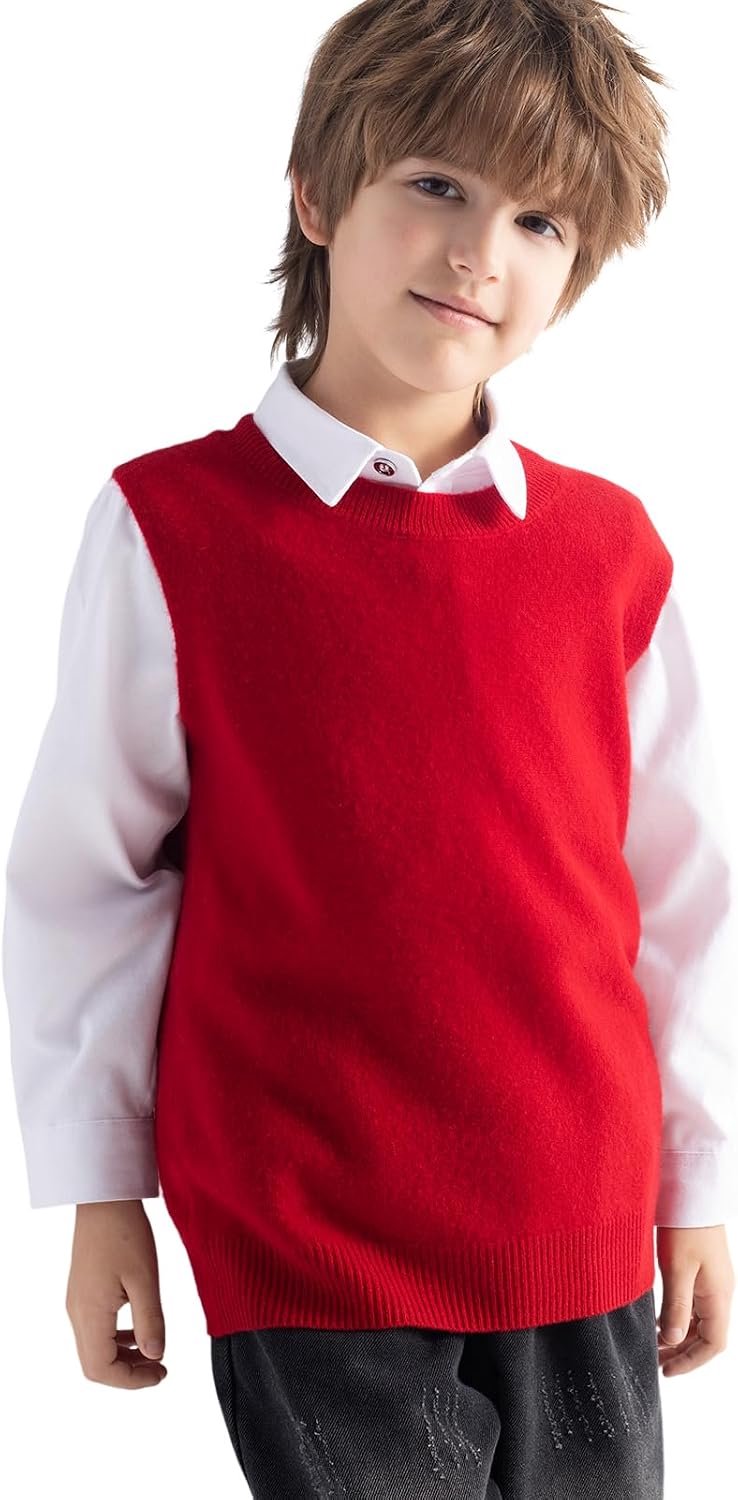 Striktrui voor kinderen, 100% merinowol, rondhals, zonder mouwen