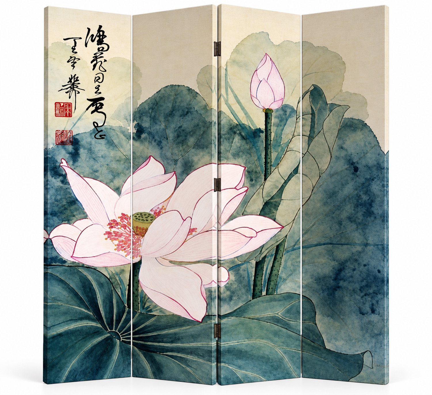 Fine Asianliving Chinees Kamerscherm Oosters Scheidingswand B160xH180cm 4 Panelen Retro Lotus multi