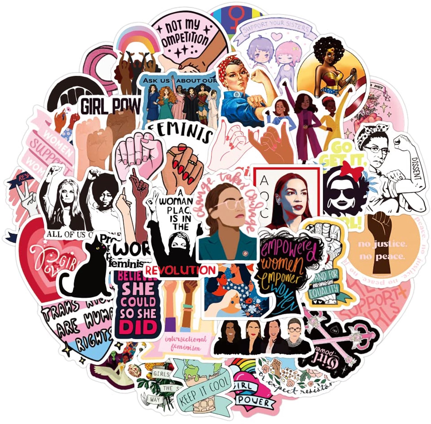 Set van 50 Feminisme Stickers voor Creatieve Decoratie
