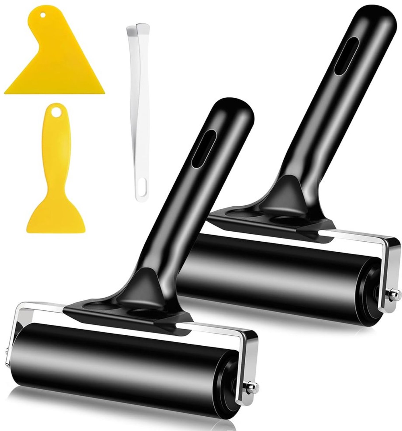 Rubberen Rollen 10 cm - Aandrukrol met 2 Schrapers - Pincet - Voor Linoldruk/Stempelen - Kunsthandwerk - Flexibel Rubber oppervlak - Brayer