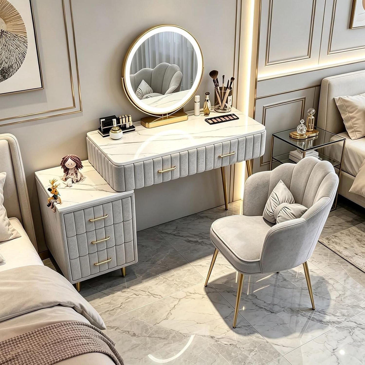 Make Up Tafel met Spiegel - Kaptafel voor Meisjes - Hollywood Spiegel met Verlichting - Grijs
