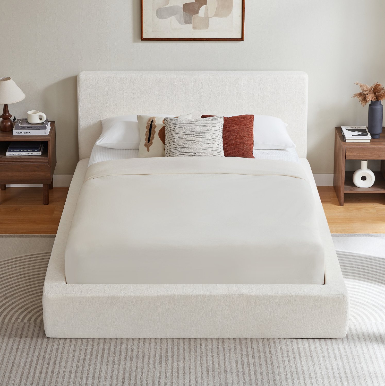 WUVRIE Gestoffeerd bedframe 140x200 cm - Versterkt stalen frame en lattenbodem - Crèmewit