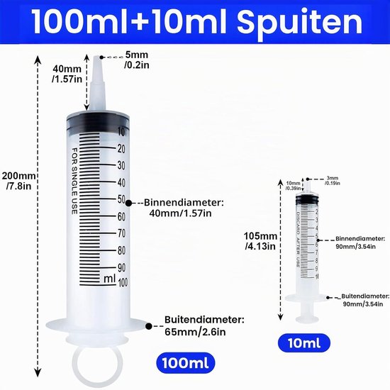 Grote herbruikbare spuit voor vloeistoffen - Doseringspuit voor laboratoria, tuinirrigatie en industrie (100ml/200ml/300ml/500ml) — afbeelding 5