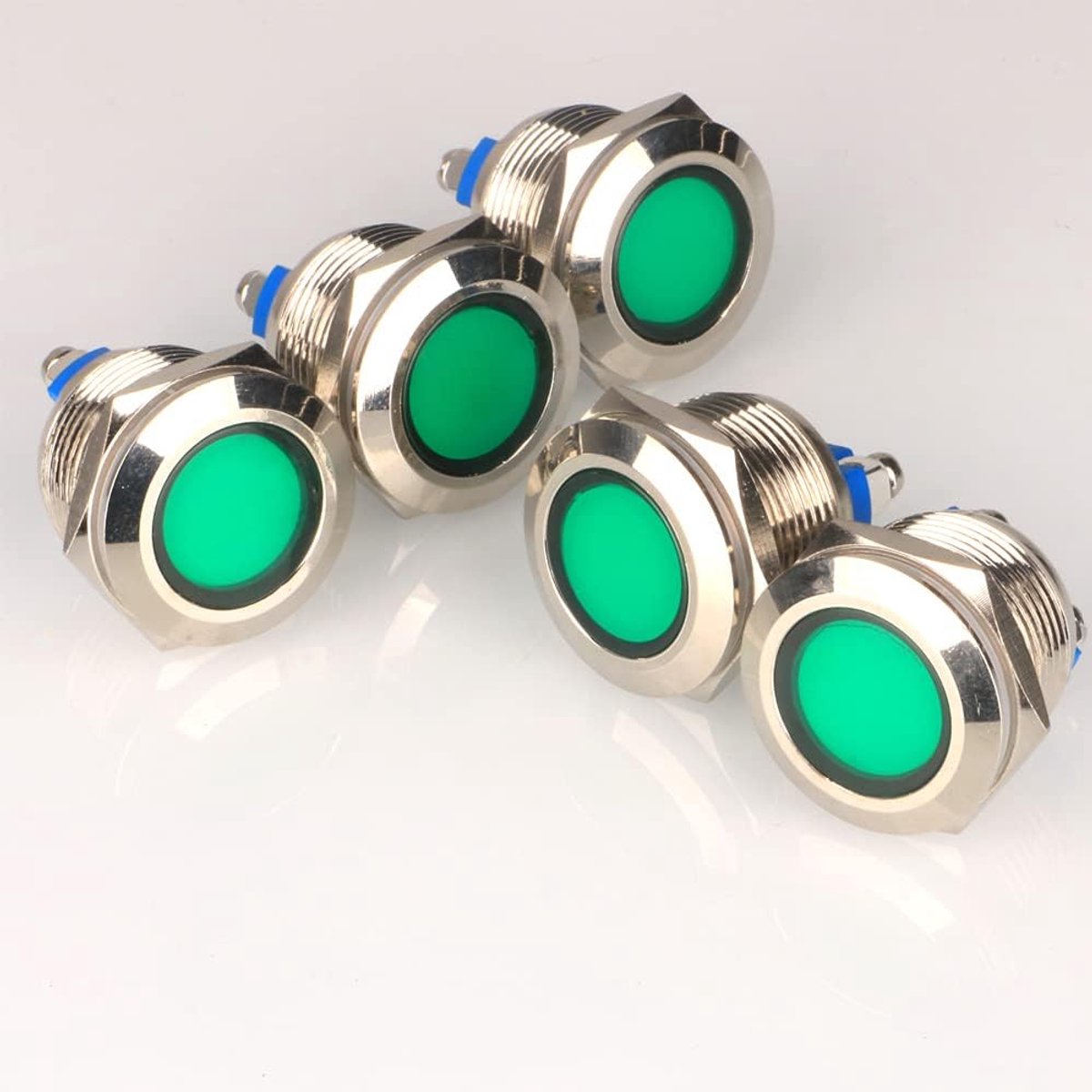 GUUZI 5pcs 12V-24V 19mm LED Metal Indicator Light Waterproof Signal Lamp with Wire(Green) - ShopVlot