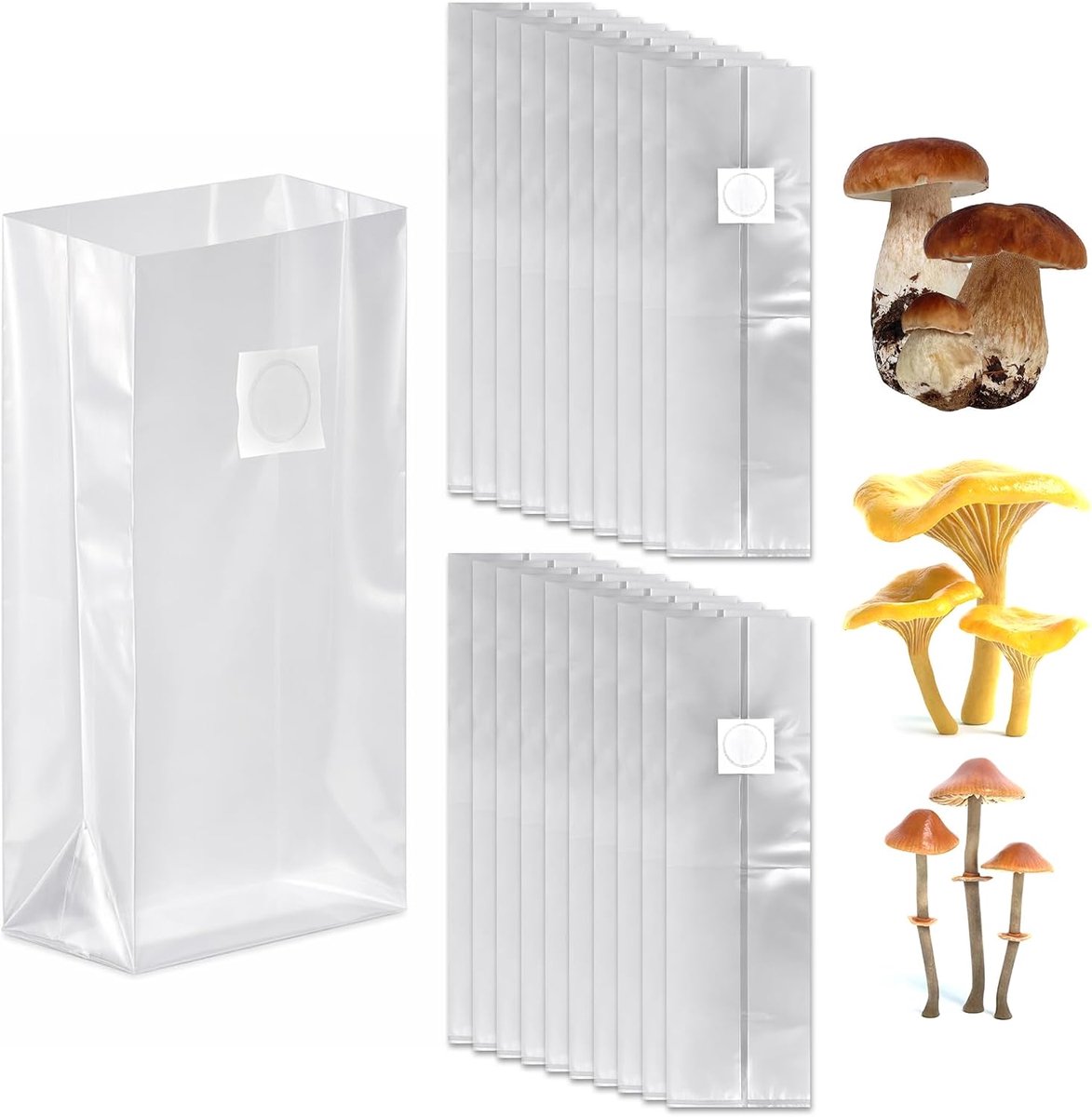 20 stuks kweekzakken voor paddenstoelen, 25 x 50 cm, PP zak voor paddenstoelsubstraat, filter 0,5 micron, 0,06 mm dik - ShopVlot