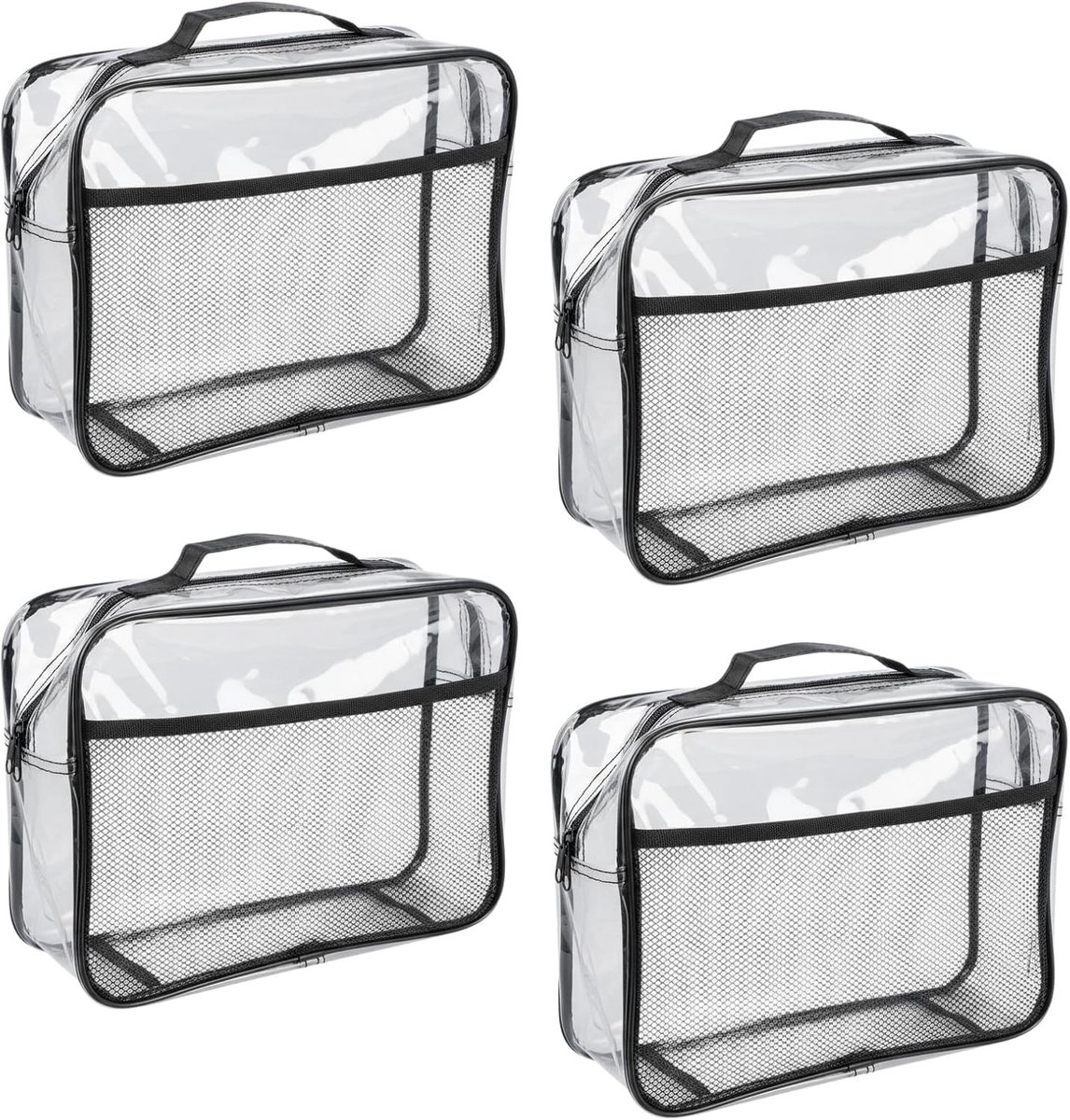 Set van 4 Transparante Cosmetica Tassen, Grote Waterdichte Reistassen met Rits, Ideaal voor Make-up en Kantoorbenodigdheden