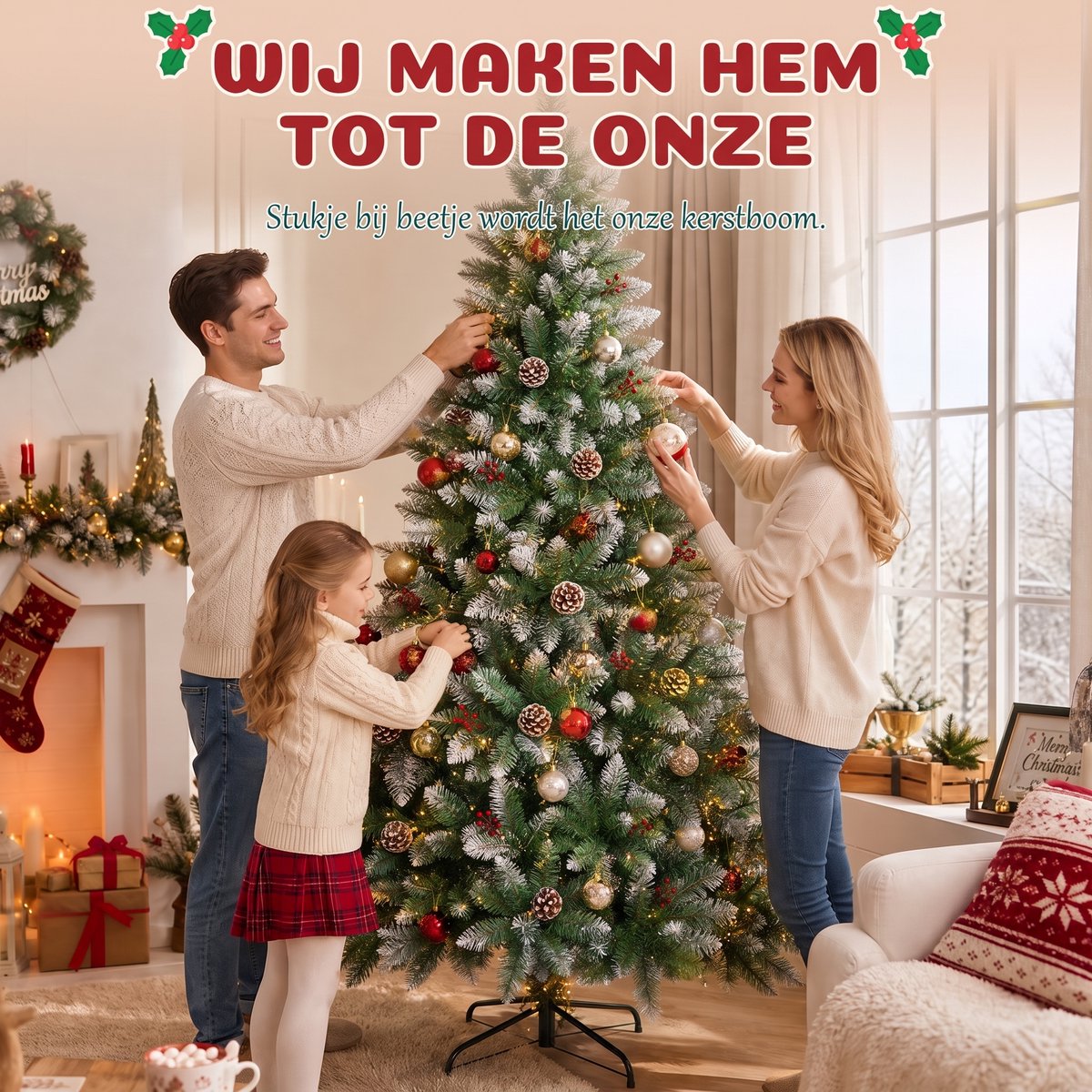 Arvioo - Kerstboom - Groen met sneeuw - 210cm - Met dennenappels – foto 5