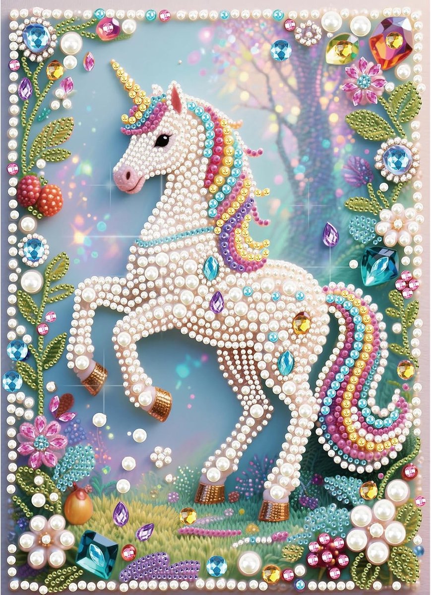 JICFDAO Parelpuzzel, diamant, beginners, eenhoorn, 30 x 40 cm, afbeelding met parels lijmen, volwassenen, eenhoorn - ShopVlot