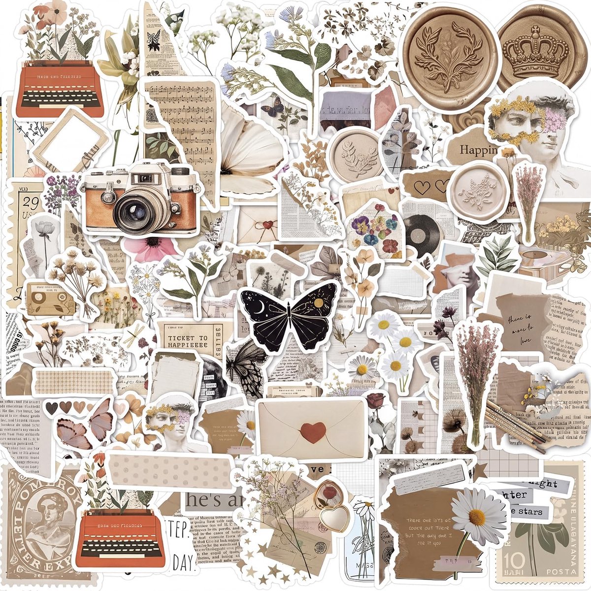 120 Stuks Scrapbook Stickers, Waterbestendige Vintage Retro Stickers voor Dagboek, Bullet Planner, Album - ShopVlot