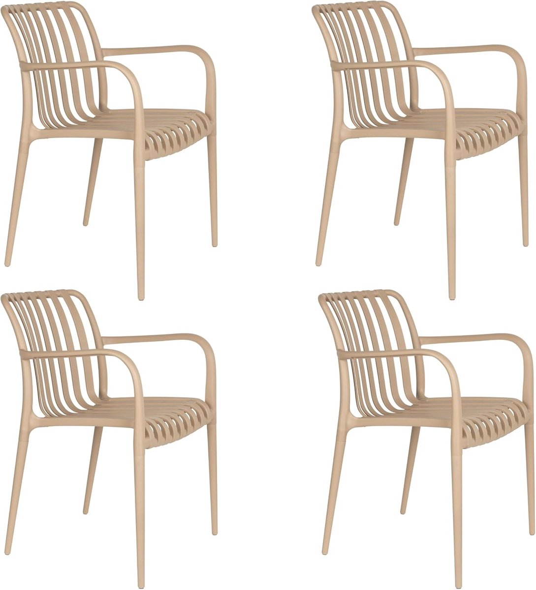 Tuinstoel Armleuning Kunststof Beige - Set van 4