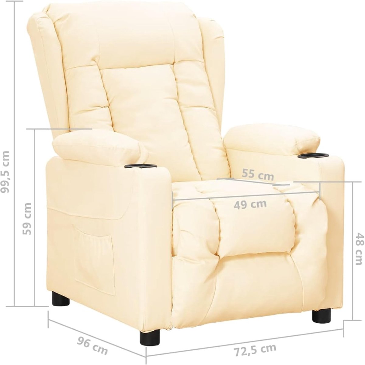 Relaxstoel met handmatige ligfunctie, kunstleer (PU/polyester/katoen), crème, 72,5 x 96 x 99,5 cm, voor woonkamer en tv-ruimte