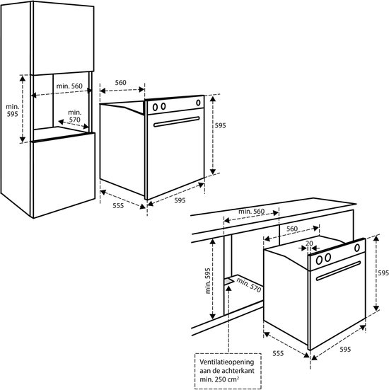 Inventum IOH6070GK Inbouwoven - 70L - Hetelucht/Airfry & Grill - 60cm - 50-250°C - 8 standen - Zwart