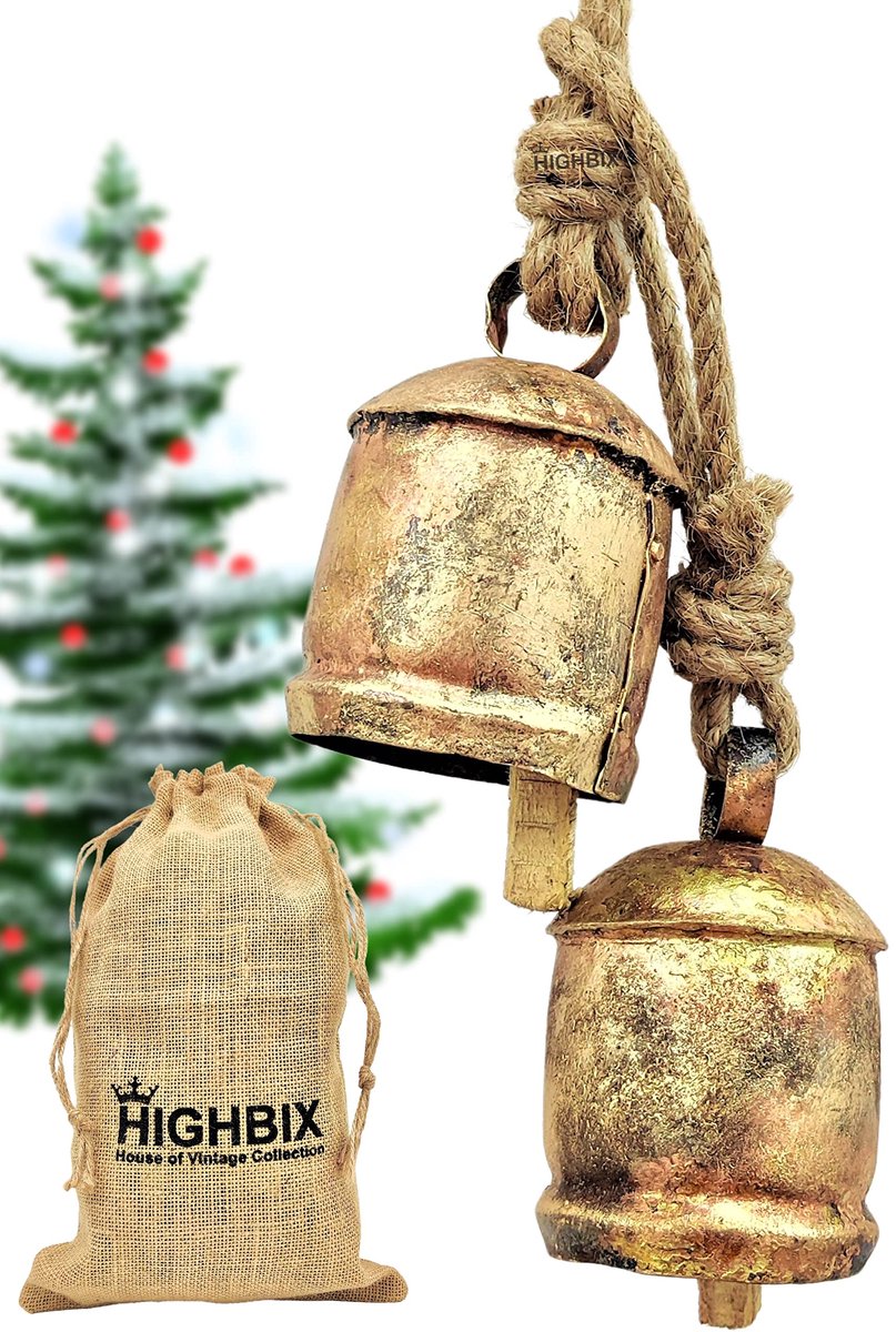 HIGHBIX 10cm Grote Rustieke Vintage Lucky Ronde Koe Klokken Op Touw Muur Opknoping Decor (2) - ShopVlot