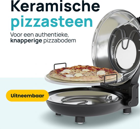 MOA Elektrische Pizzaoven - Tot 400°C - Boven- en Onderwarmte - Met Bamboeschep - Pizza Oven - 30,5 cm Pizzasteen - Zwart — afbeelding 3