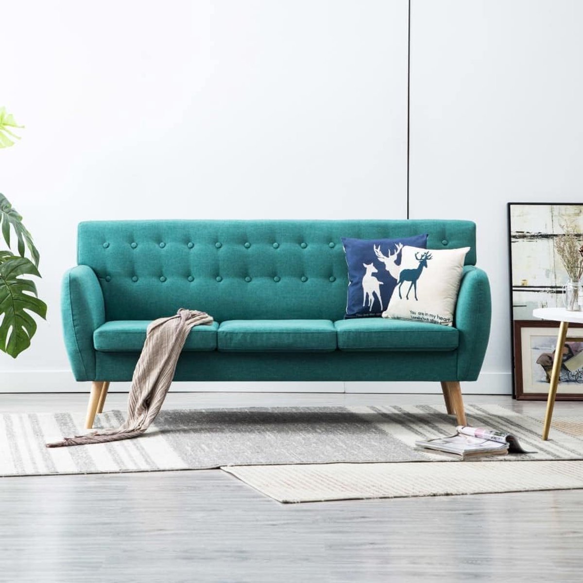 3-zitsbank, stof, 172 x 70 x 82 cm, groen, met MDF-frame en rubberen houten poten voor stabiliteit en duurzaamheid, comfortabele schuimvulling voor ultiem zitcomfort