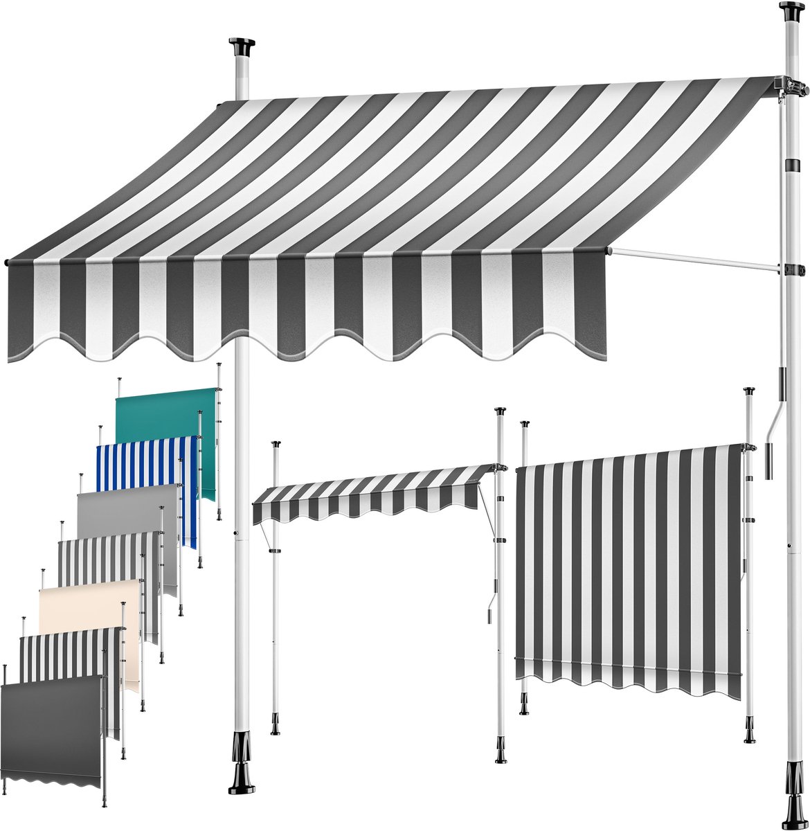KESSER® Klemluifel met handslinger - Balkonluifel zonder boren - UV-bestendig - Antraciet/Wit 250 cm