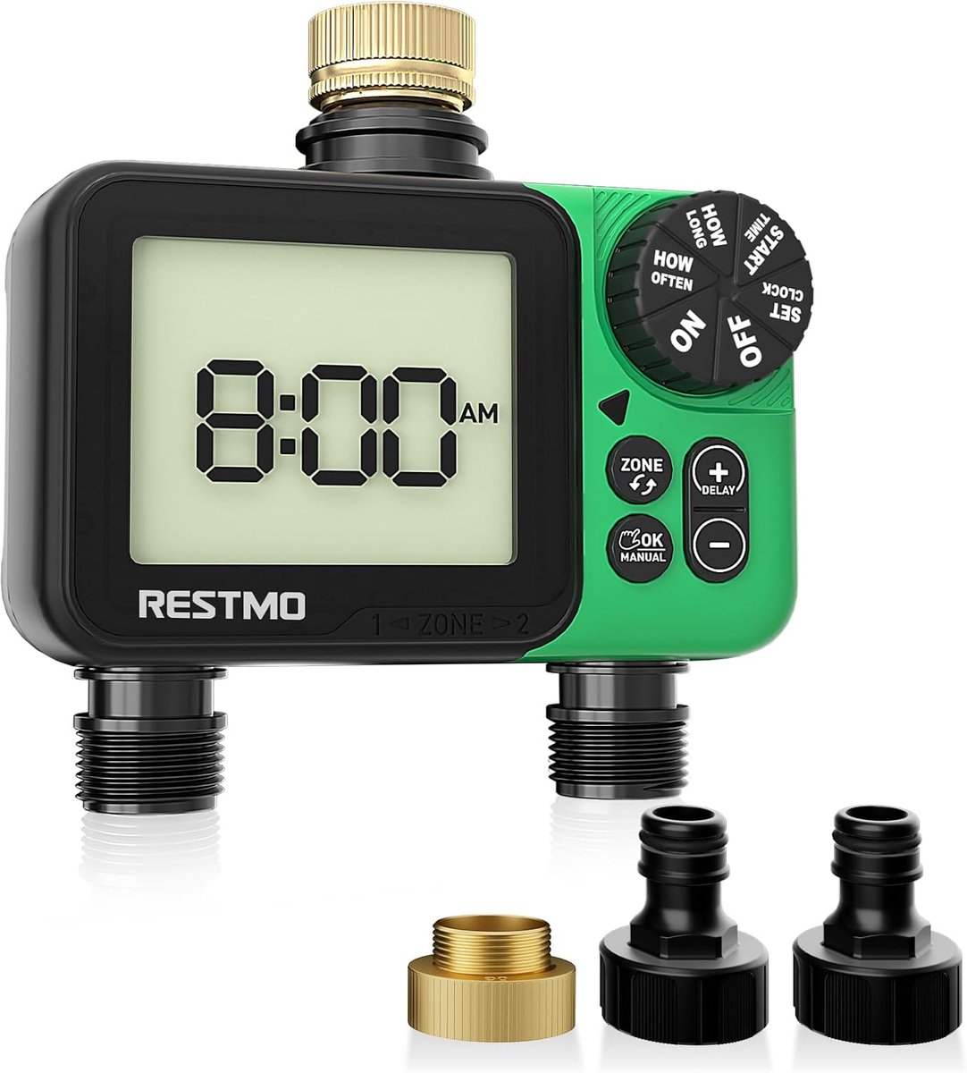 RESTMO Irrigation computer with 2 zones, large display - ShopVlot