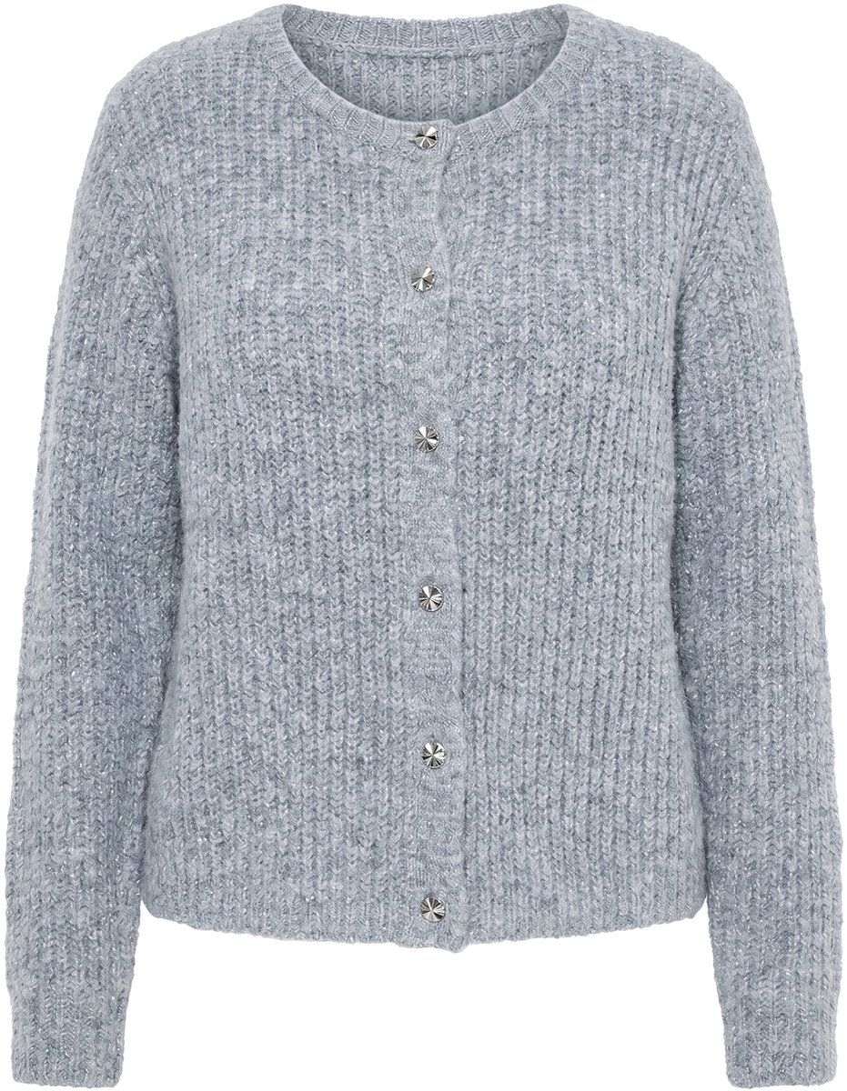 Ulla Popken - Dames - Vest micropailletten ronde hals lange mouwen - Zilver melange - Maat 54+