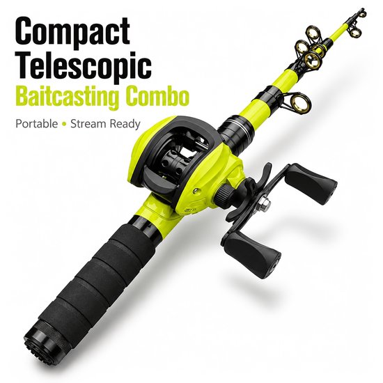 HOB Telescopische Vishengel met Molen - Hengelset - Werphengel - Carbon - 1,8 m - Vishengel set - Hengelsport - Zwart Geel - Vis Hengel — afbeelding 5