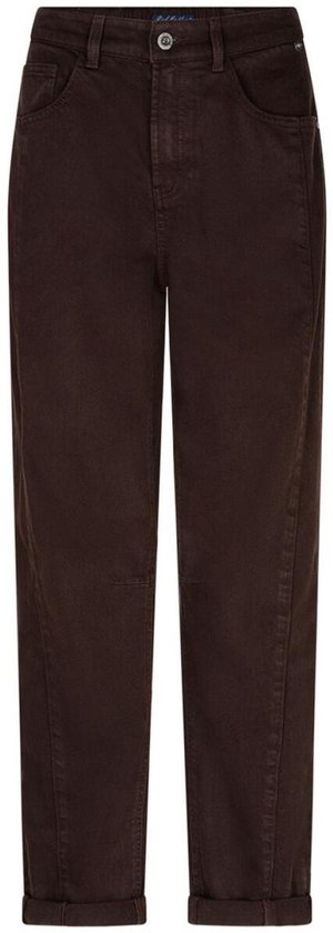 Bruine Tencel-twill jeans met zijpatches en omgeslagen zoom.