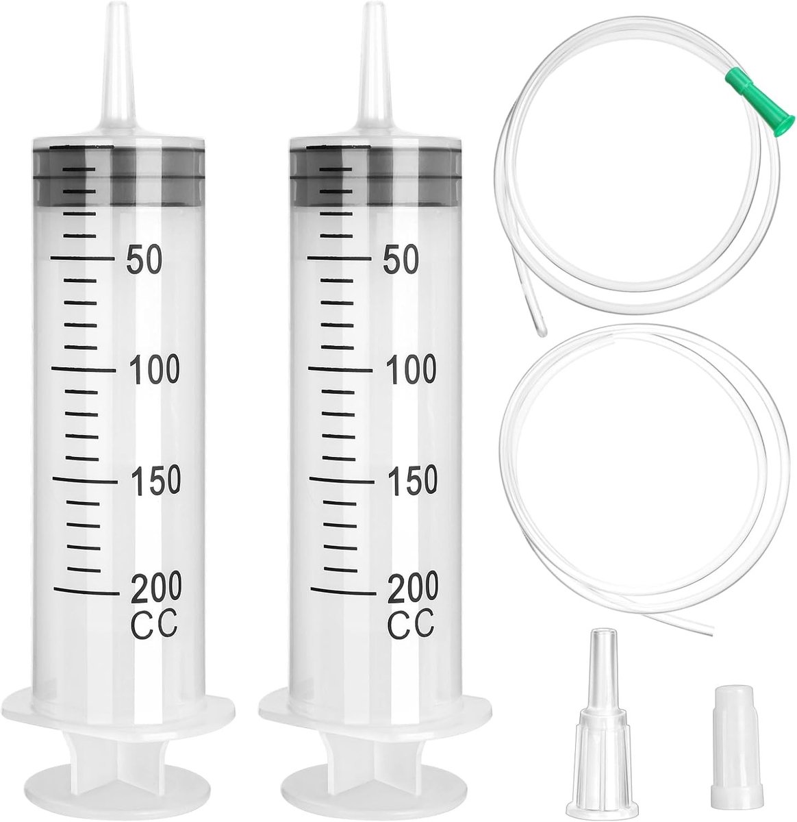 Grote herbruikbare spuit van 200 ml met individuele verpakking en slang - ideaal voor precisietoepassingen, vloeistofoverdracht en laboratoriumgebruik