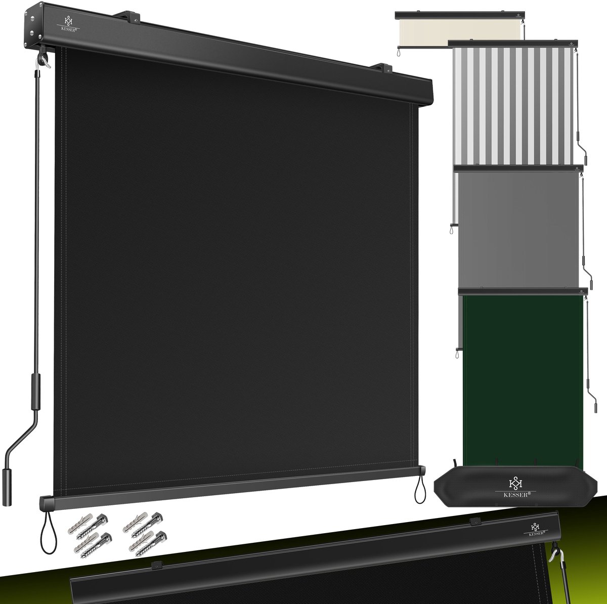 KESSER® Verticale zonwering - Balkonscherm met handslinger - Zonwerend - Transparant/antraciet 140 x 250 cm