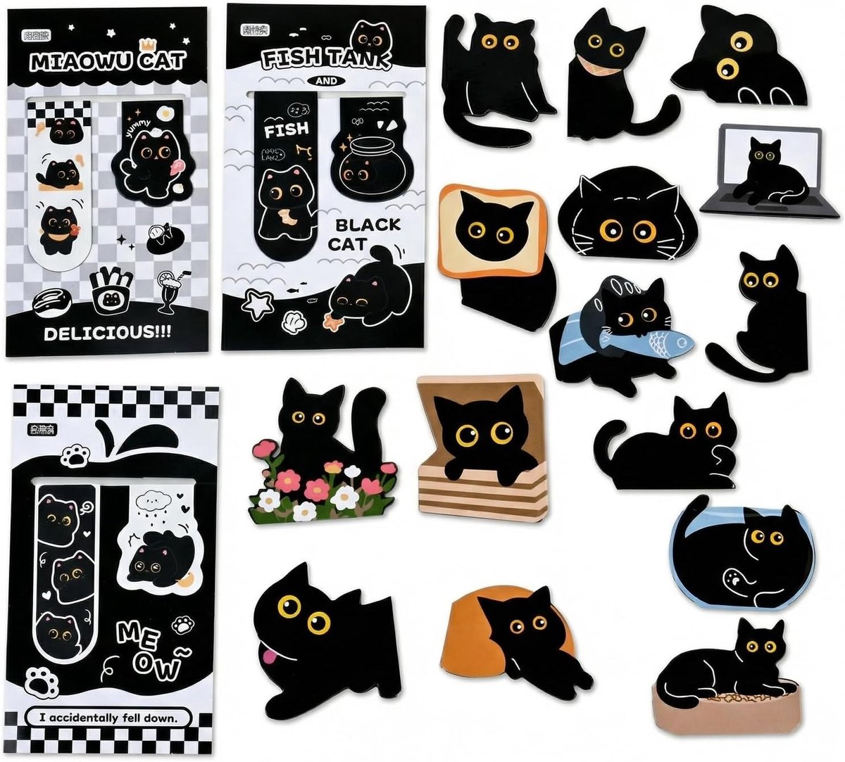 magnetische bladwijzers 21 stuks - schattig zwart kattendesign - creatieve en veilige bladwijzers - ShopVlot